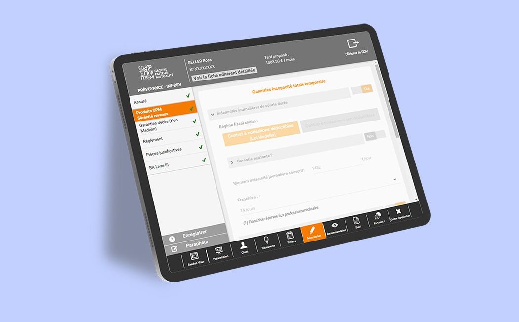 Groupe Pasteur Mutualité : Tablette vendeur