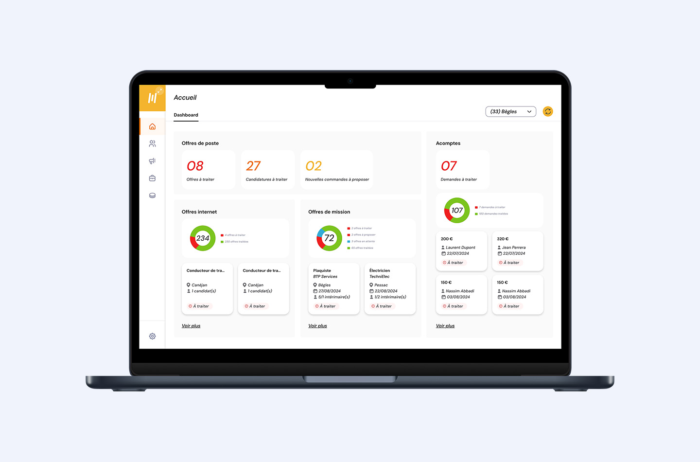 Ecran d'accueil de l'application Groupe Morgan Services